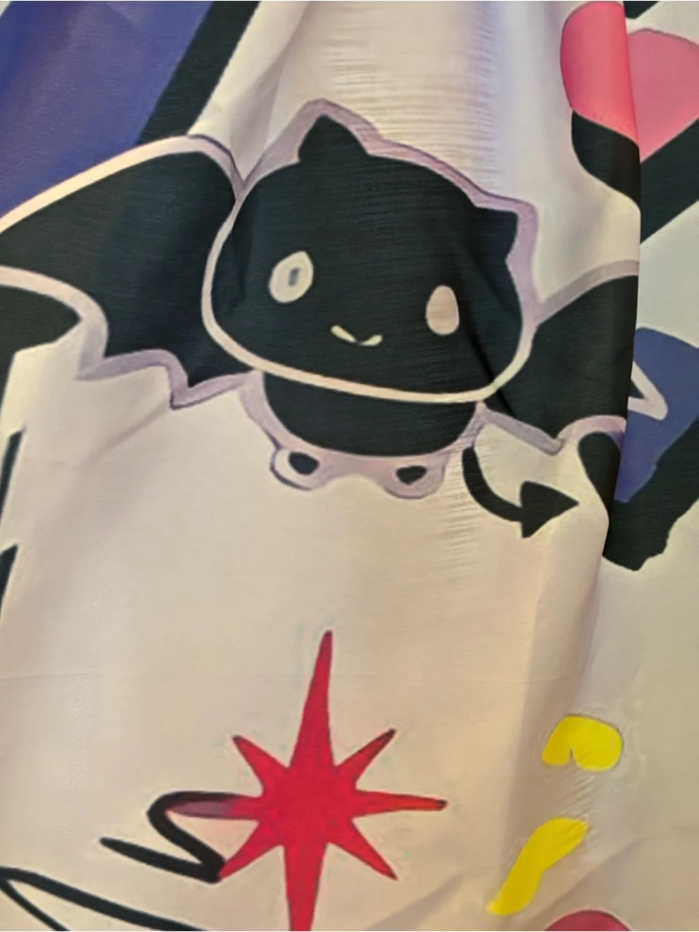 Sanrio Kuromi Shower Curtain Pink Bow Hearts Black Jester Hat Hearts Bathroom